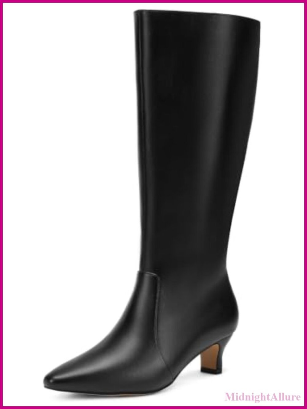 Wide Calf Knee High Boots Kitten Heel Pointed Toe Faux Leather Women's